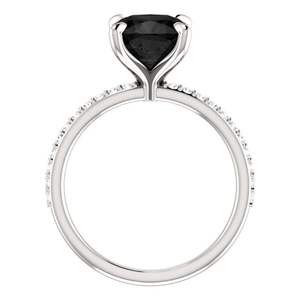 Anillo de Compromiso con Diamante Blanco y Negro en Corte Cojín con Engaste de Puntas para Mujer - Product Image 3