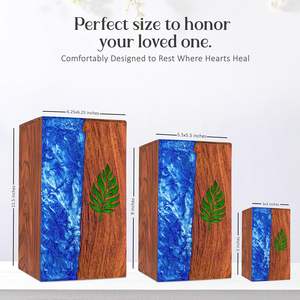 Urnas decorativas de diseño de resina de hoja verde para cenizas humanas Urnas de cremación Urnas de madera para cenizas humanas - Product Image 3