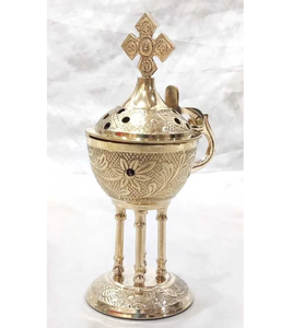 Antique Handcrafted Brass Incense Burner with <b>Finial</b> Lid and Ornate Floral Engravings for Home fragrance - Product Image 1