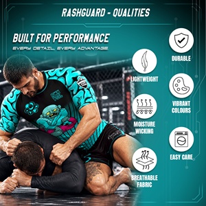 T-shirt de sport respirant à manches courtes pour homme avec logo frontal, à séchage rapide et compression, idéal pour le grappling - Product Image 5