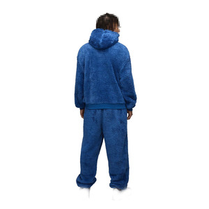 <b>Men's</b> <b>Blue</b> Teddy Fleece Hoodie Jogger Set Oversized Fit Winter Warm Two Piece Streetwear Tracksuit for Wholesale Brands - Product Image 2