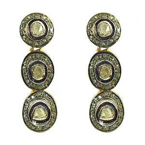 Luxury Women's Polki Diamond <b>Drop</b> <b>Earrings</b> with Gold Plating Fashion Jewelry - Product Image 2