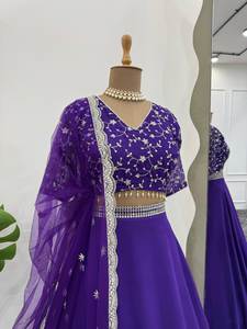 Vestido de estilo Anarkali indio de alta calidad para mujer, nueva red de moda bordada Lehenga Choli, trabajo manual para fiestas de verano - Product Image 4