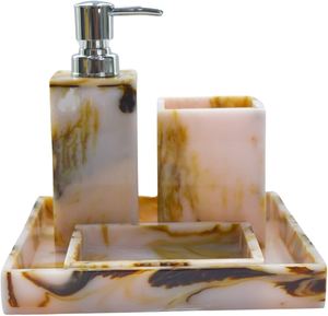 Juego de baño de poliresina Vintage de 4 piezas, forma rectangular ecológica, HF CRAFTS, accesorios de baño, baño de apartamento esculpido - Product Image 3