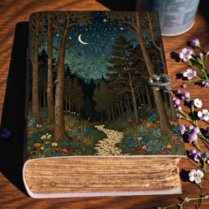 Grimoire en cuir Lune et Étoile, Journal Gothique, Couverture Imprimée, 400 Pages, Livre de Sortilèges avec Papier à Bords Frangés - Product Image 4
