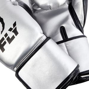 Nouveaux gants de boxe en cuir véritable argentés et noirs, modèle Fly Strap, gants de compétition professionnels, gants d'entraînement de Muay Thai - Product Image 3