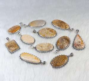 สร้อยคอหินอัญมณีปะการังฟอสซิลสีน้ำตาลธรรมชาติสำหรับผู้หญิงเครื่องประดับดีไซน์ขายปลีกชุดเครื่องประดับฝังหนามเตยเครื่องประดับ - Product Image 2