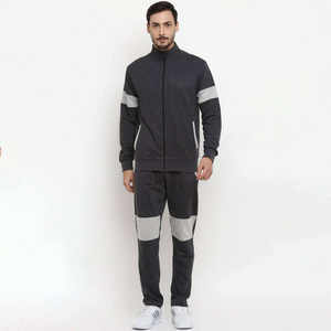 Survêtements unisexes en coton 100% de couleur noire unie, à la mode, avec veste à fermeture éclair intégrale et pantalon de survêtement à cordon de serrage - Product Image 5