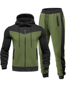 Conjunto de chándal con capucha informal para hombre, chándal de gimnasio de manga larga de 2 piezas para deportes de invierno, patrón sólido, peso pesado - Product Image 5