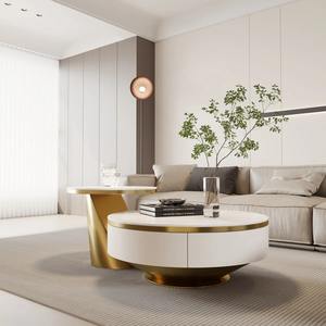 Table basse moderne écologique, combinaison de meubles de salon, table ronde en ardoise, design luxueux, cadre en acier inoxydable - Product Image 4