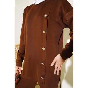 Botón Decorado Prendas 2 Piezas Conjunto Marrón - Product Image 2