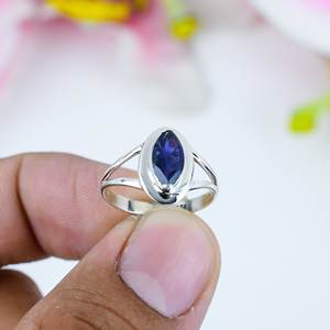 Vente chaude 925 Sterling Silver Handmade Jewelry Ring Vintage SilverPlated Ring Trendy Natural Lolite Marquise Cut Gemstone Ring - Product Image 3
