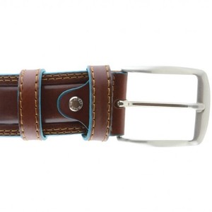 Cintura in vera pelle marrone fatta a mano italiana bordo azzurro lunghezza personalizzata 6 pz Per scatola fibbia da uomo di alta moda in lega - Product Image 4