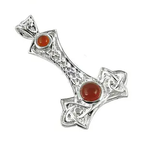 Pendentif religieux celtique en argent 925 pour femmes avec pierre de cornaline, bijoux faits à la main, plaqué rhodium - Product Image 1