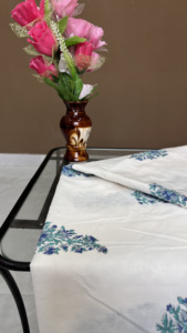Blue Floral Cotton <b>Fabric</b>: Handprinted <b>Indian</b> Sanganer Block Print by the Yard - Product Image 4