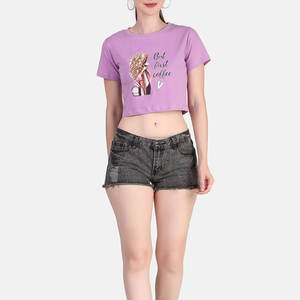 La mejor Camiseta corta de mujer de diseño único para el verano Venta en línea Hit con color sólido - Product Image 4