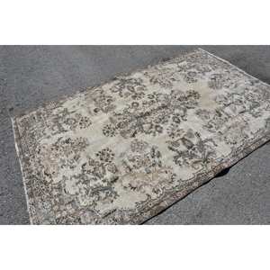 Alfombra de lana turca Vintage Beige de 5,5x8,3 pies, retales rectangulares clásicos de área grande para dormitorio, pasillo Rectangular de látex - Product Image 2