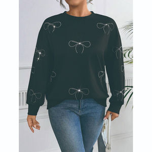 Sudadera Casual Holgada de Manga Larga con Cuello Redondo y Lazo de Pedrería de Color Sólido de Moda Clásica para Mujer de Talla Grande Personalizada - Product Image 3