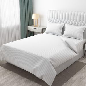 Draps de lit en lin 100% Super King Size 400TC tissu rayé de qualité rempli de coton facile à utiliser pour la maison et l'hôpital - Product Image 1