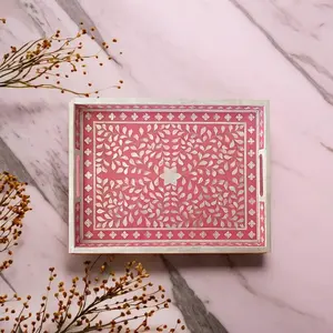 Plateau rose incrustation d'os Design plateau de service en bois décoratif complexe pour la maison bois de taille personnalisée - Product Image 4