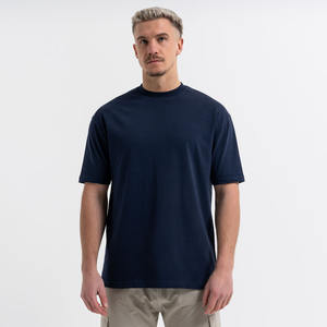 T-shirts vierges de gymnastique en coton pour hommes bleu marine surdimensionné et lourd T-shirt à col rond de grande taille vente en gros - Product Image 2