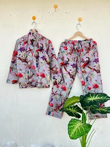 ชุดนอนผ้าฝ้ายแท้สำหรับผู้หญิงชุดใส่ในรีสอร์ทชุดนอนพิมพ์ลายดอกไม้ชุดนอนสไตล์โบฮีเมียน PJ นุ่มและสบาย - Product Image 4