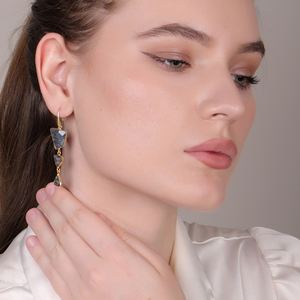 Dua Dendrite Opal Drop <b>Statement</b> Earrings Handmade in Brass 18K Gold Plating Trendy Natural Gemstone Wedding <b>Jewelry</b> - Product Image 6