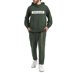 Conjuntos de prendas de vestir exteriores sudaderas con capucha polar al aire libre 100% algodón pantalones de chándal de punto de gran tamaño deportes con capucha invierno chándal moda - Product Image 6