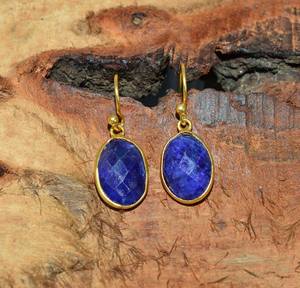 Pendientes de Gancho con Zafiro Azul, Plata de Ley 925, Chapado en Oro de 14K, Gema Facetada, Joyería Hecha a Mano, Regalo para Mujer - Product Image 1