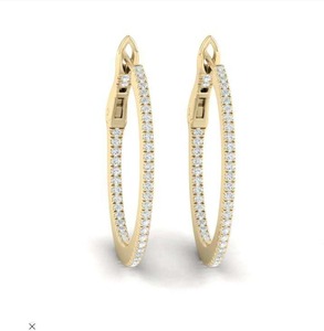 Pendientes de Aro Pequeños Clásicos de Oro Sólido de 14K/18K con Diamantes Sintéticos de Corte Brillante y Baño de Rodio, para Mujer, Formales, Gran Venta - Product Image 1