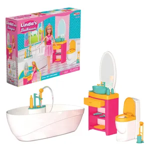 琳达的沐浴游戏屋和配件富有想象力的游戏儿童假装女孩玩具游戏屋套装梦想娃娃屋家具套装