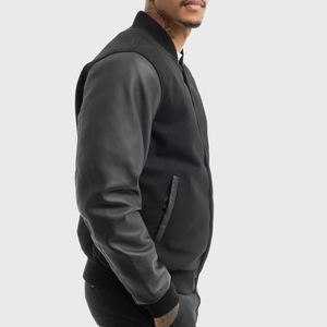 Manteau en laine pour hommes personnalisé style High Street du fabricant OEM avec manches en cuir chaudes pour l'hiver - Product Image 3