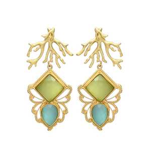 ต่างหูพลอยเทียมสีเขียวและน้ำสีเขียวดีไซน์คลาสสิกสีทองมาใหม่ต่างหูแบบห้อย - Product Image 1