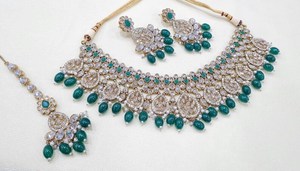 <b>Beautiful</b> Fancy Design High Gold Plated Party Wear Choker Necklace Set Stainless Steel Kundan Jewellery Zircon for Special - Product Image 5