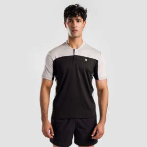 เสื้อยืดเทนนิสโพลีเอสเตอร์ 100% พร้อมดีไซน์ซิป ผ้าถักสีดำ-เทา - Product Image 1