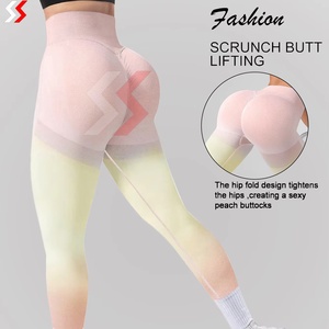 Shorts de sport sans couture pour femmes, coupe ajustée, taille haute, effet push-up, dégradé de couleurs, leggings de yoga extensibles, prix bas, OEM - Product Image 5