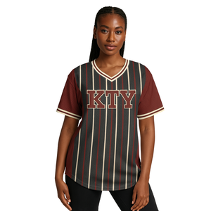 DST Noir Pinstripe Pull Baseball Jersey 100% Polyester Mesh Delta Sorority V Neck T Shirt Marron Brodé Applique Logo - Product Image 1
