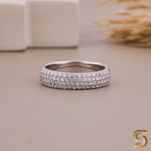Moissanite Diamond Half Eternity Band Ring 5mm Pave Wedding Band EF VS Round Cut Ethical Fine Jewelry For Timeless Bridal - Product Image 1