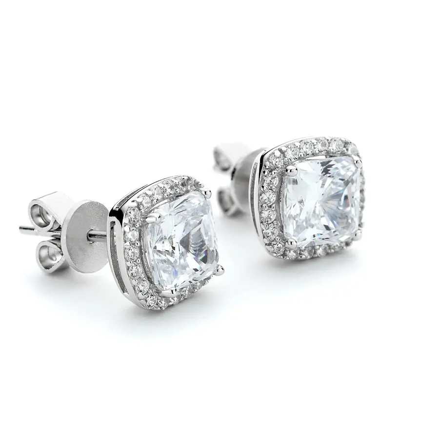 Vierkante Vorm Stud 925 Sterling Zilver Met Zirconia Parel Steen Oorbellen Hoge Kwaliteit Romantische Vrouwen Natuurlijke Edelsteen