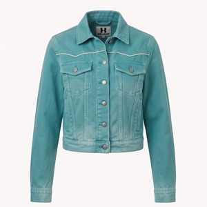 Veste Trucker Courte Personnalisée pour Femme en Toile de Canard Lavée avec Col Passepoilé et Étoile en Feutre Style Western – Vente en Gros OEM - Product Image 1