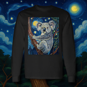 Simpatico orso koala sulla maglietta promozionale grafica a maniche lunghe della Notte stellata di Van Gogh - Product Image 3