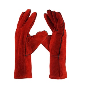 Gants de travail en cuir de vache rouge fendu anti-feu de 14 pouces et 16 pouces pour la soudure - Product Image 2