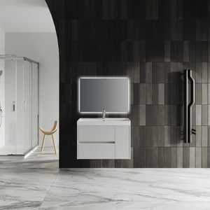 Mobile Bagno Sospeso Koricini Cannes 80cm Bianco Lucido con Anta e Lavabo in Legno Massello e Resina - Product Image 2