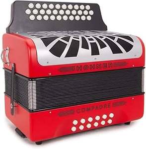 NOUVELLE ARRIVÉE Accordéon diatonique Hohner COER Compadre E a D 3 rangées, rouge et grille argentée, ensemble complet - Product Image 2