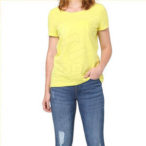 Camisetas de mujer Camiseta de algodón liso en blanco para mujer para impresión personalizada Camiseta de manga corta con cuello redondo para mujer - Product Image 1