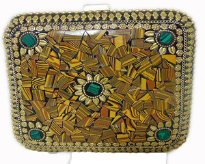 Party <b>bag</b> for women Wedding Box Clutch for Women yellow Mosaic Stone Metal Clutch Purse - Product Image 1