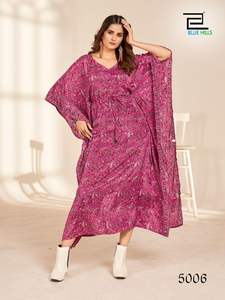 FABZONE ÚLTIMO DISEÑADOR SUAVE GEORGETTE SEDA IMPRESO TRABAJO KAFTAN para INDIA Y PAKISTÁN MUJERES Ropa informal de ALTA CALIDAD - Product Image 5