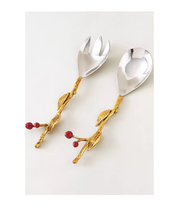 Servidores de ensalada de latón con mango de uvas Tenedor y cuchara de tamaño pequeño Diseño personalizado Utensilios de hotel precio barato - Product Image 4