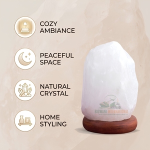 Lampe de table en sel de roche himalayen blanc naturel, sculptée à la main, avec base en bois, pour la décoration intérieure (vente en gros) - Product Image 3