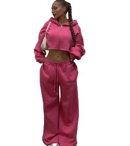 Conjunto de 2 Piezas de Sudadera con Capucha y Cremallera y Pantalones Largos de Invierno para Mujer, Estilo Urbano con Logotipo Frontal, 100% Algodón Antibolitas - Product Image 1